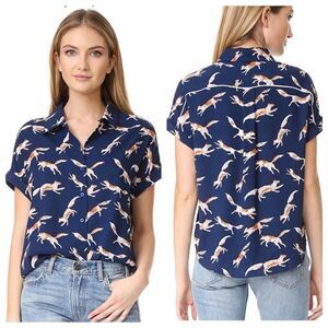 Cooper & Ella Alice Button Front Blouse Fox Print Size Large